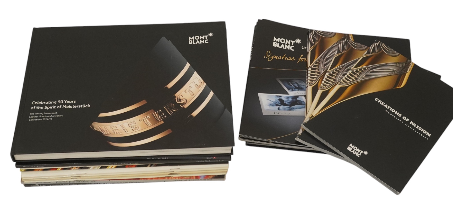 Montblanc brochures and catalogues plus Bonhams etc. pen catalogues